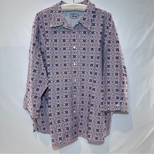 Foxcroft 3/4 Sleeve Wrinkle Free Button Down Shirt- Size 22W Geometric Pattern